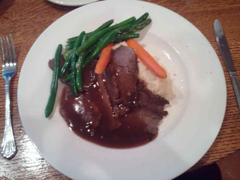 Ahhh, my meal of sauerbraten at the Berghoff German restaurant.