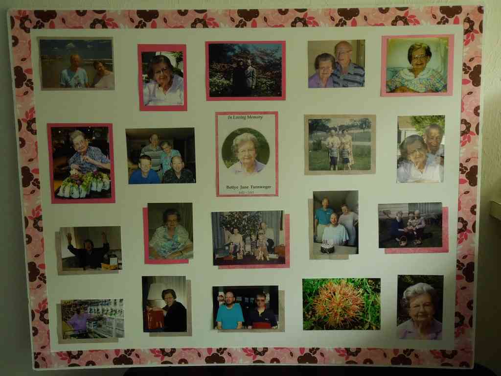 This photo collage was created by Helen, and it was a comforting focal point for the mourners.