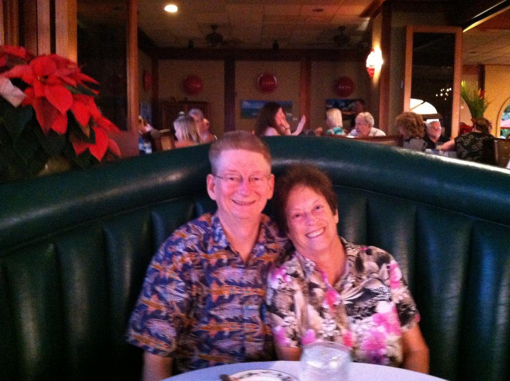 Helen & Charles enjoying the view while waiting for dinner to arrive.