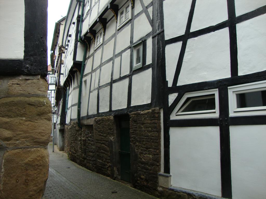 Typical half-timbered houses built around the 1600s with stone foundations.