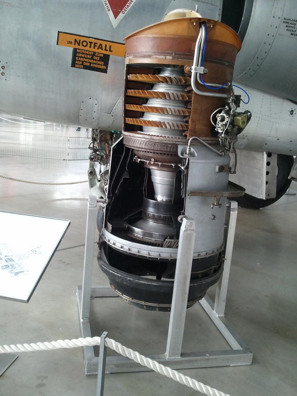 One of the lift engines mounted vertically in the wingtip pods. There were four of these in each wingtip used purely for vertical flight!