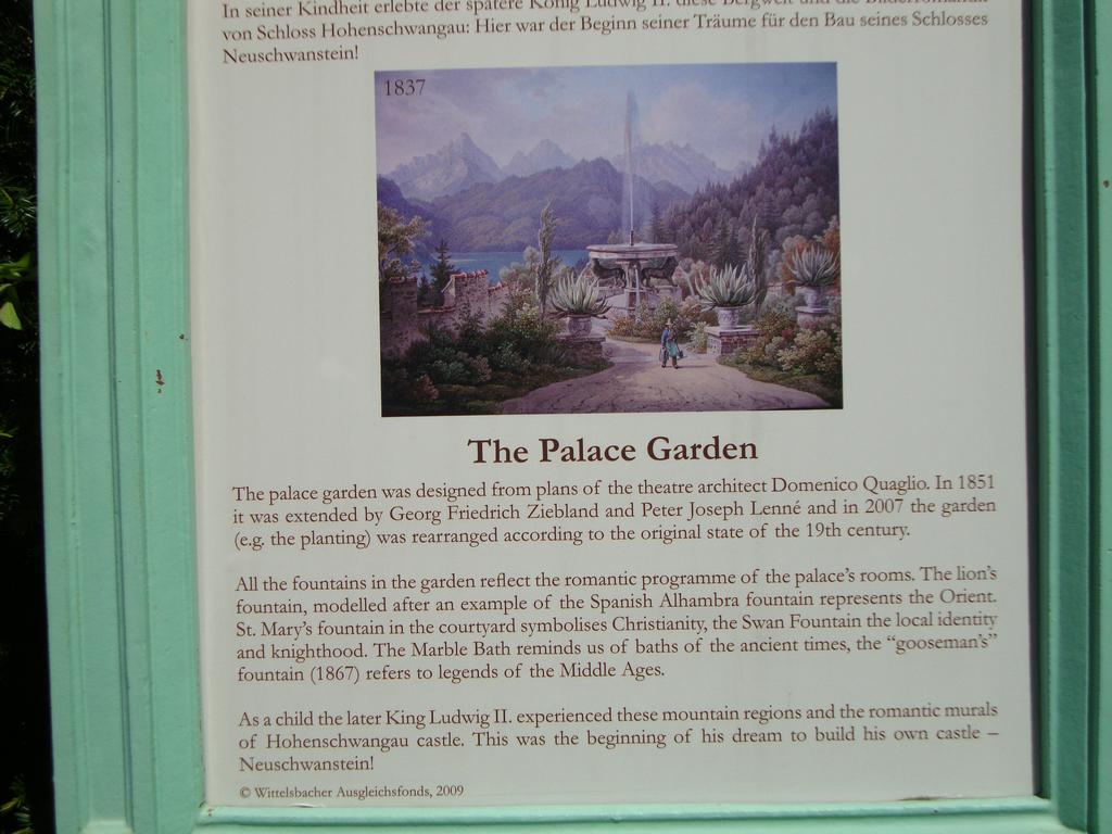 Plaque detailing the castle gardens.