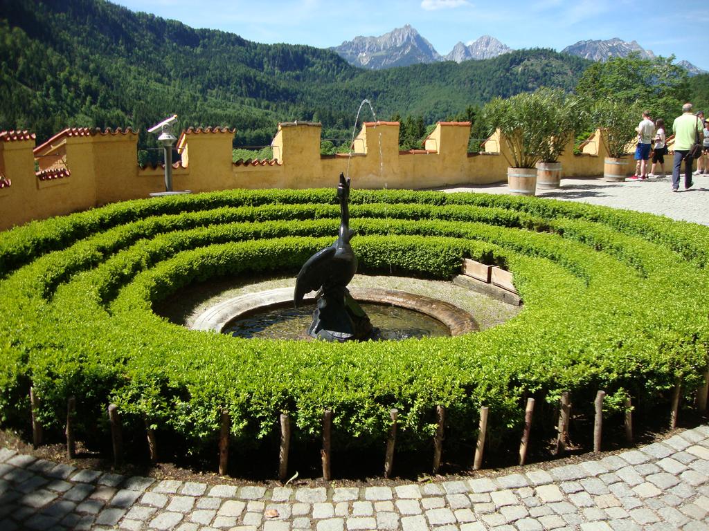 The lush castle gardens.
