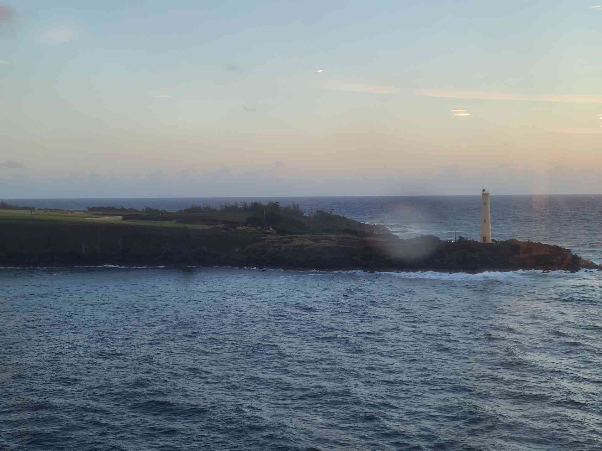 As the ship approached Kaua'i, we passed the lighthouse on the end of the peninsula.