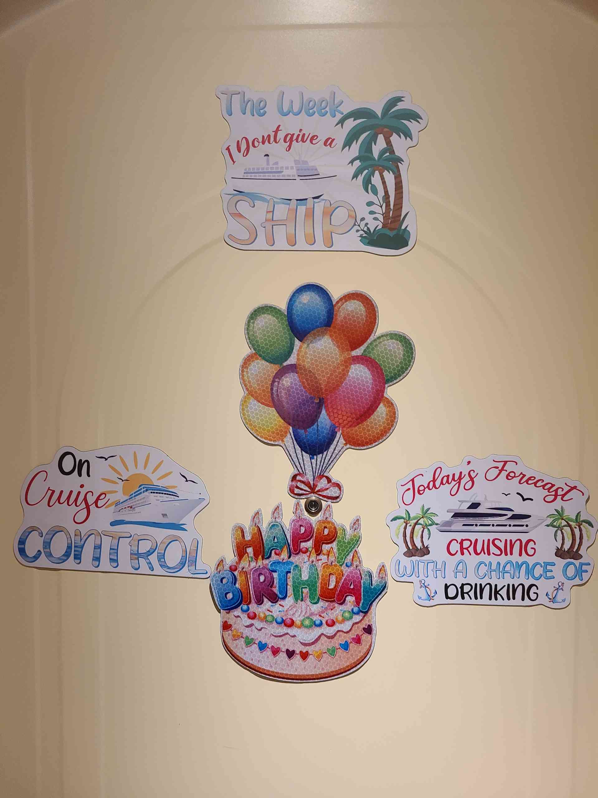 Many cruisers decorated their cabin doors with fun magnetic signs!