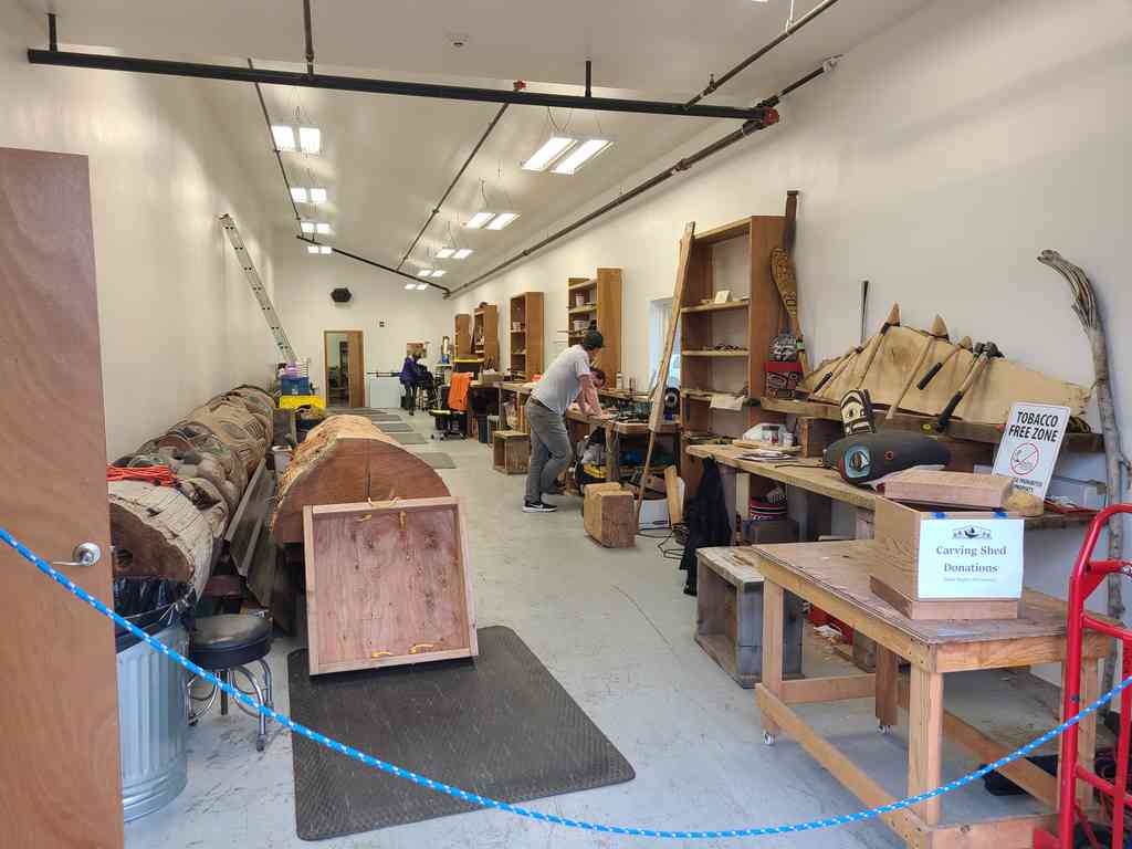 This is the shop where new totem poles are built and old totem poles are refurbished.