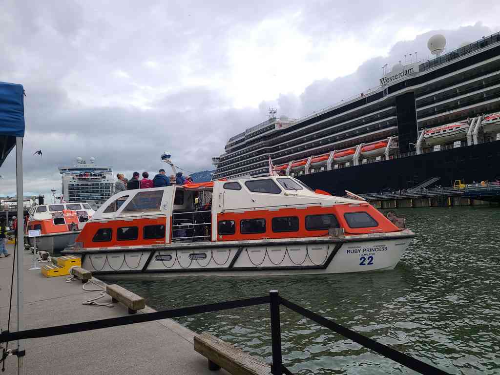 The Ruby Princess docked in Juneau long enough to let off passengers, then moved out to anchor in the bay. To return to the ship, we got to take a scenic shuttle ride!